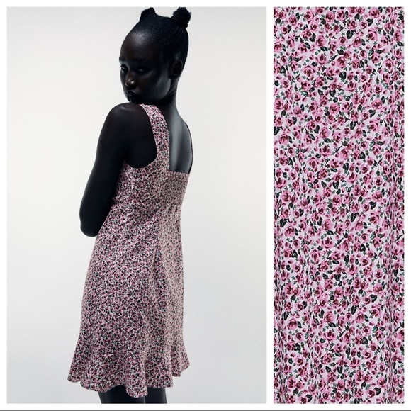 🌹NWT. Zara Flowers Rosebud Print Linen Blend Mini Dress. Size M. - Picture 4 of 11